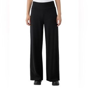 Eileen Fisher Black Crepe Wide Leg Dress Trouser Sz 14X32 Pant Business Flare